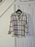 M&S women checked pattern ivory/cream long shirts long sleeve V-neck plus size 7XL/26