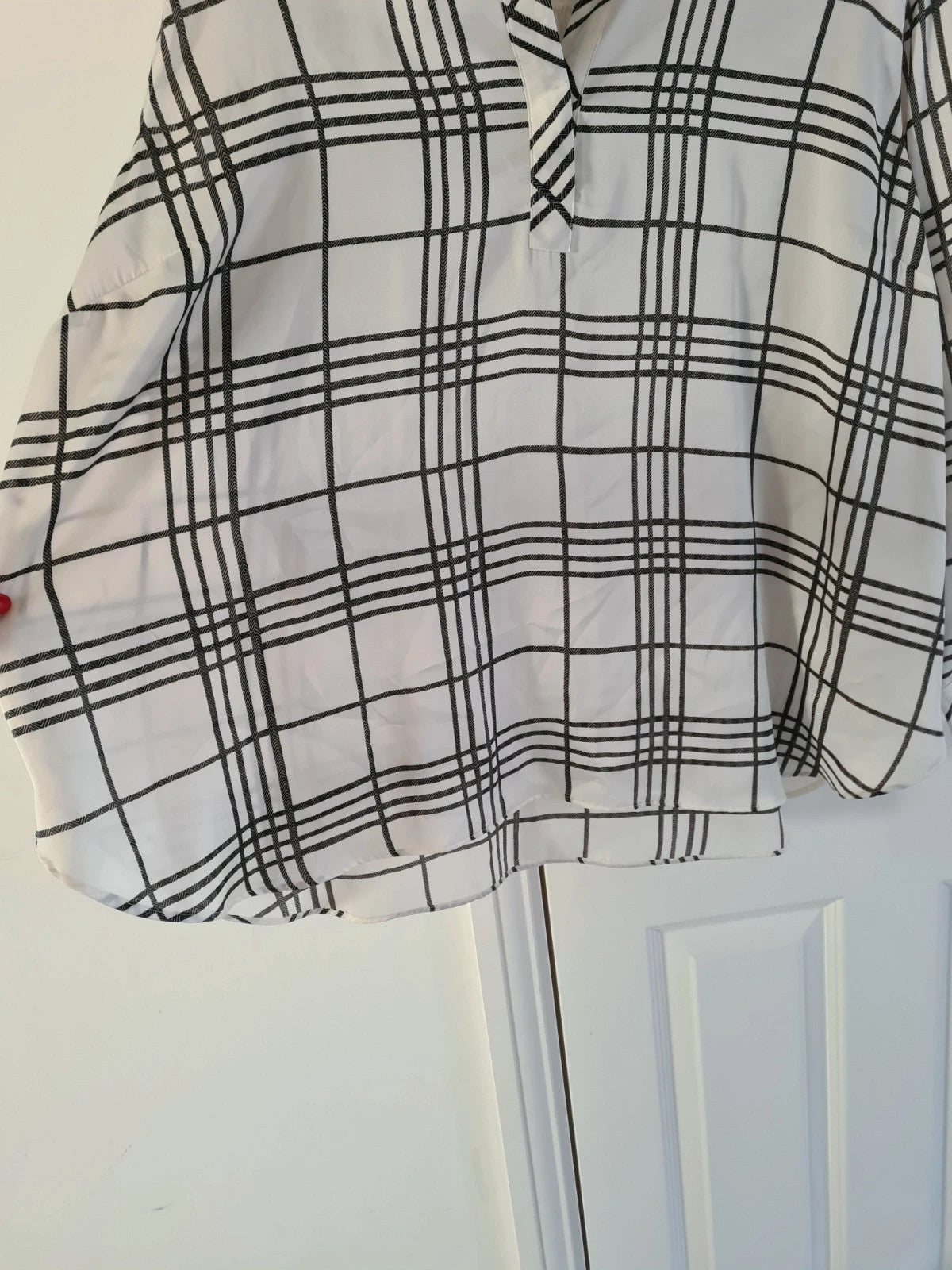 M&S women checked pattern ivory/cream long shirts long sleeve V-neck plus size 7XL/26