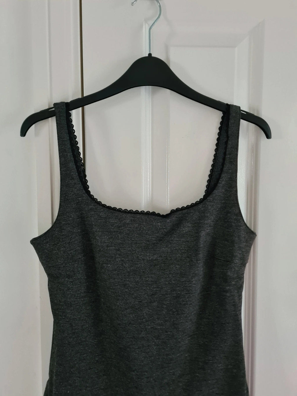 Mango women dark grey lace detail mini dress round neck sleeveless slim fit back zip casual S/8