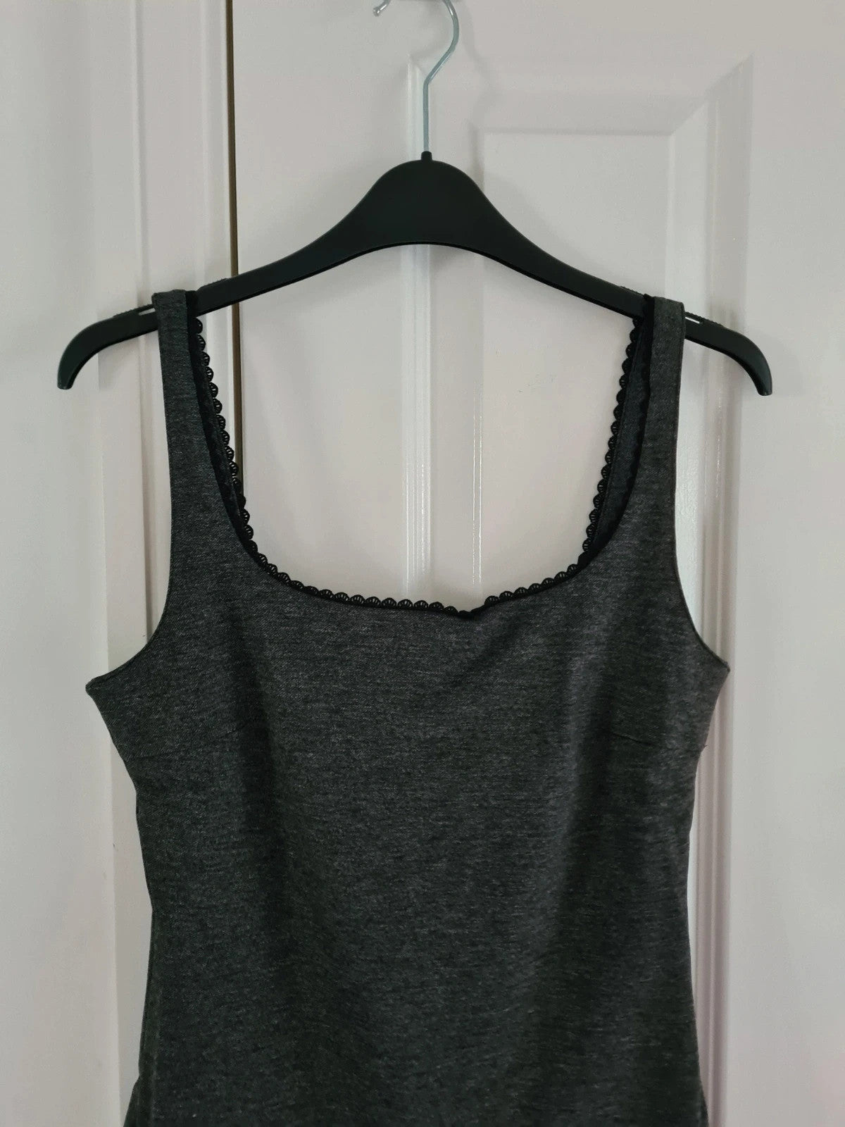 Mango women dark grey lace detail mini dress round neck sleeveless slim fit back zip casual S/8
