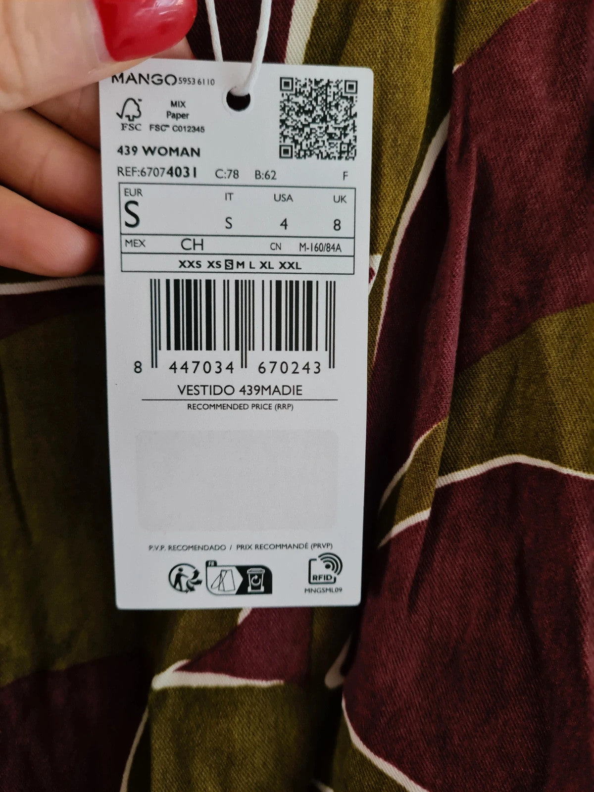 Mango women olive/khaki/burgundy geo print knot wrap mini dress asymmetric neck viscose casual S/8