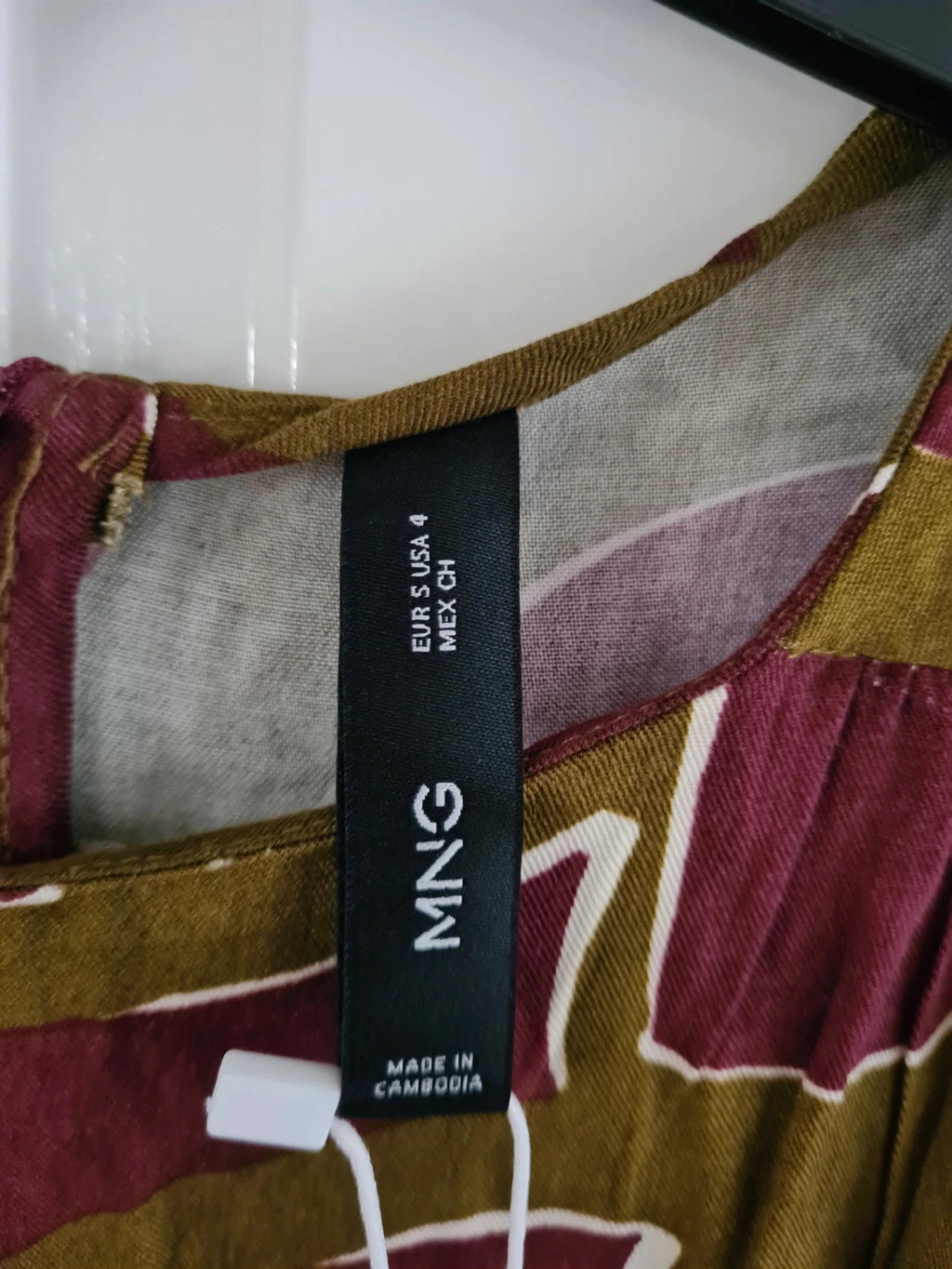 Mango women olive/khaki/burgundy geo print knot wrap mini dress asymmetric neck viscose casual S/8