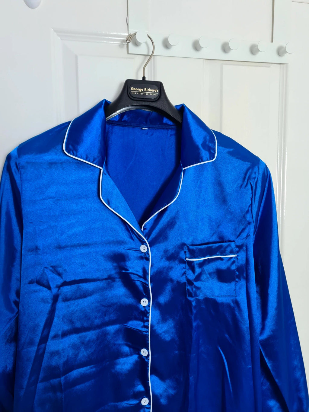 Generic women blue satin 2pcs pyjamas long sleeve V-neck shirt elastic waist pants nightwear XL/14