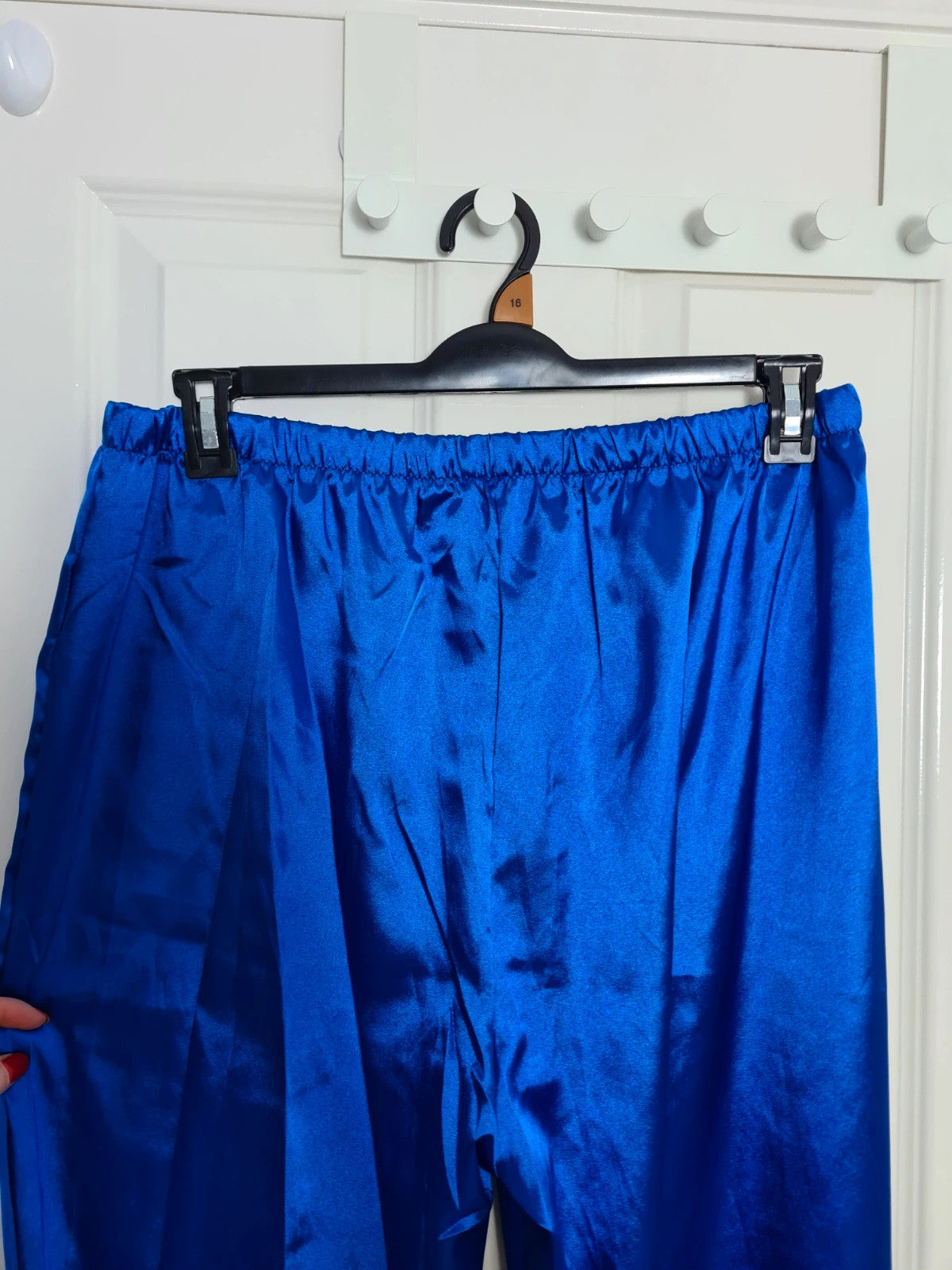 Generic women blue satin 2pcs pyjamas long sleeve V-neck shirt elastic waist pants nightwear XL/14
