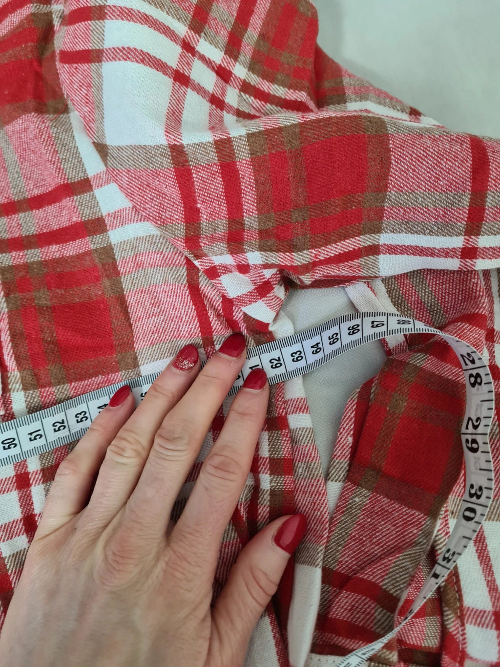 Generic women red white check long sleeve shirt long length plaid flannel blouse button down XL/14