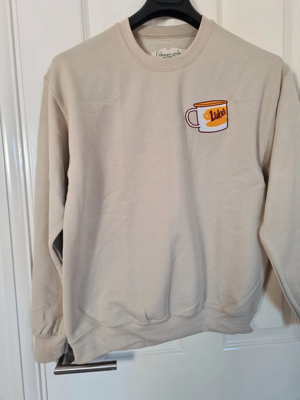 Gliomre Girls Luke's diner embroidered crew neck sweatershirt cotton mix cream jumper casual M