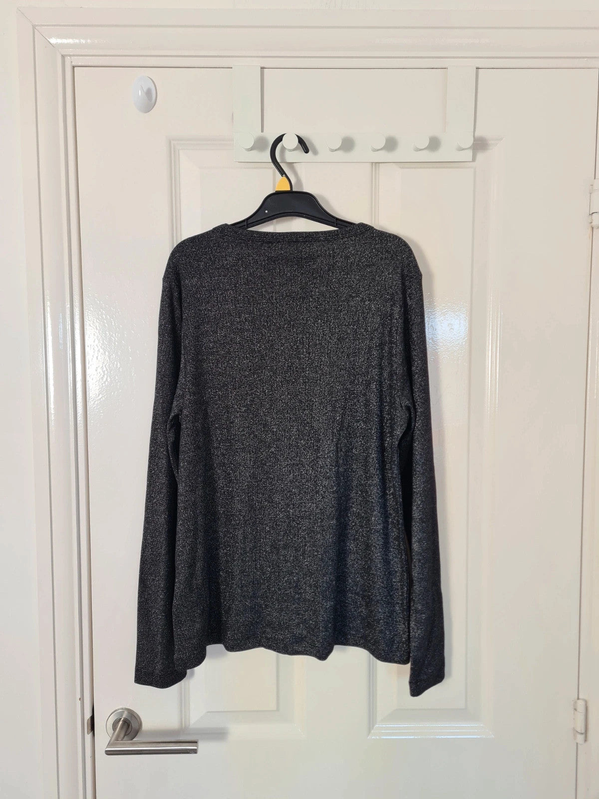 M&S women black sparkly long sleeve top cotton rich crew neck casual essential 2XL/16