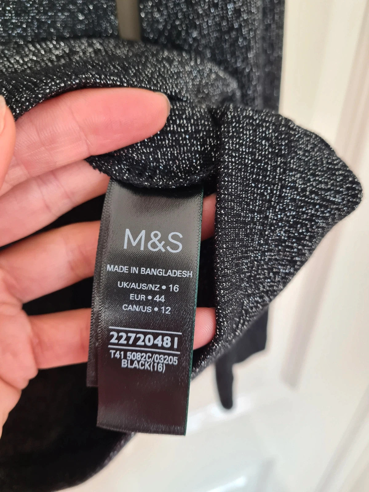 M&S women black sparkly long sleeve top cotton rich crew neck casual essential 2XL/16