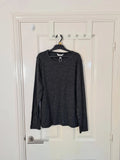 M&S women black sparkly long sleeve top cotton rich crew neck casual essential 2XL/16