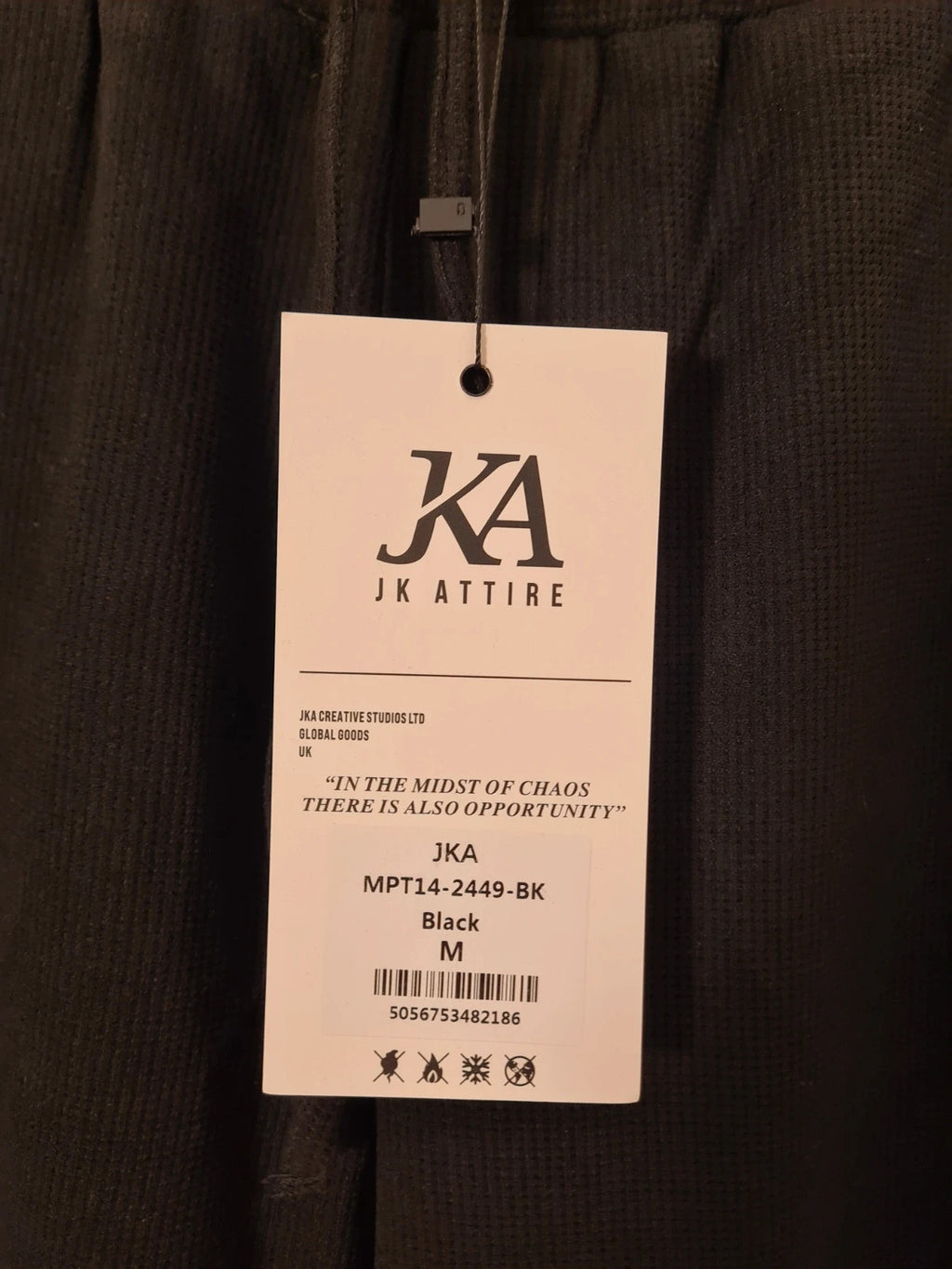 JK Attire men black waffle straight leg joggers drawstring waist relaxed fit casual M