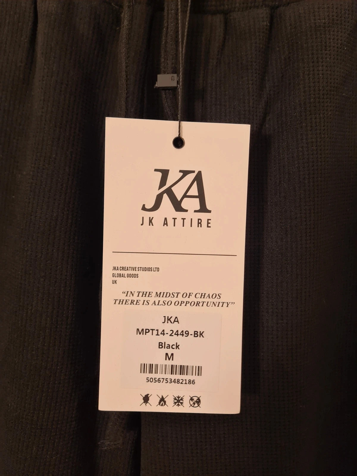 JK Attire men black waffle straight leg joggers drawstring waist relaxed fit casual M