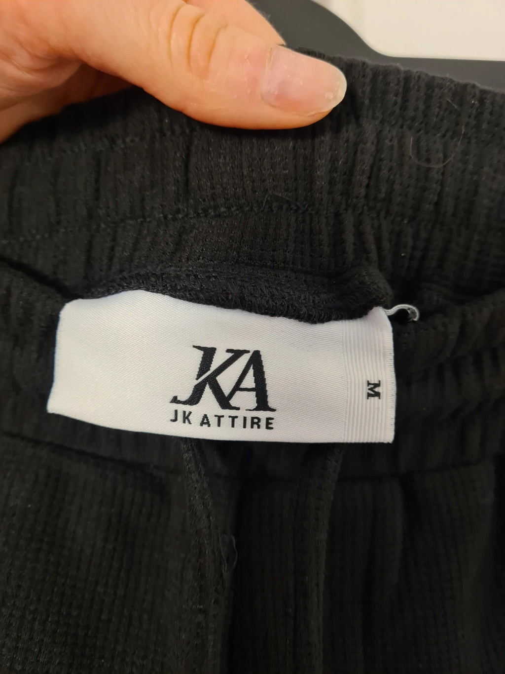 JK Attire men black waffle straight leg joggers drawstring waist relaxed fit casual M