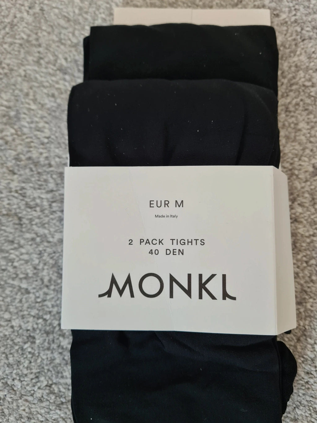 Monki women black 2pack tights 40den soft stretchy wide elastic waist reinforced seams casual M