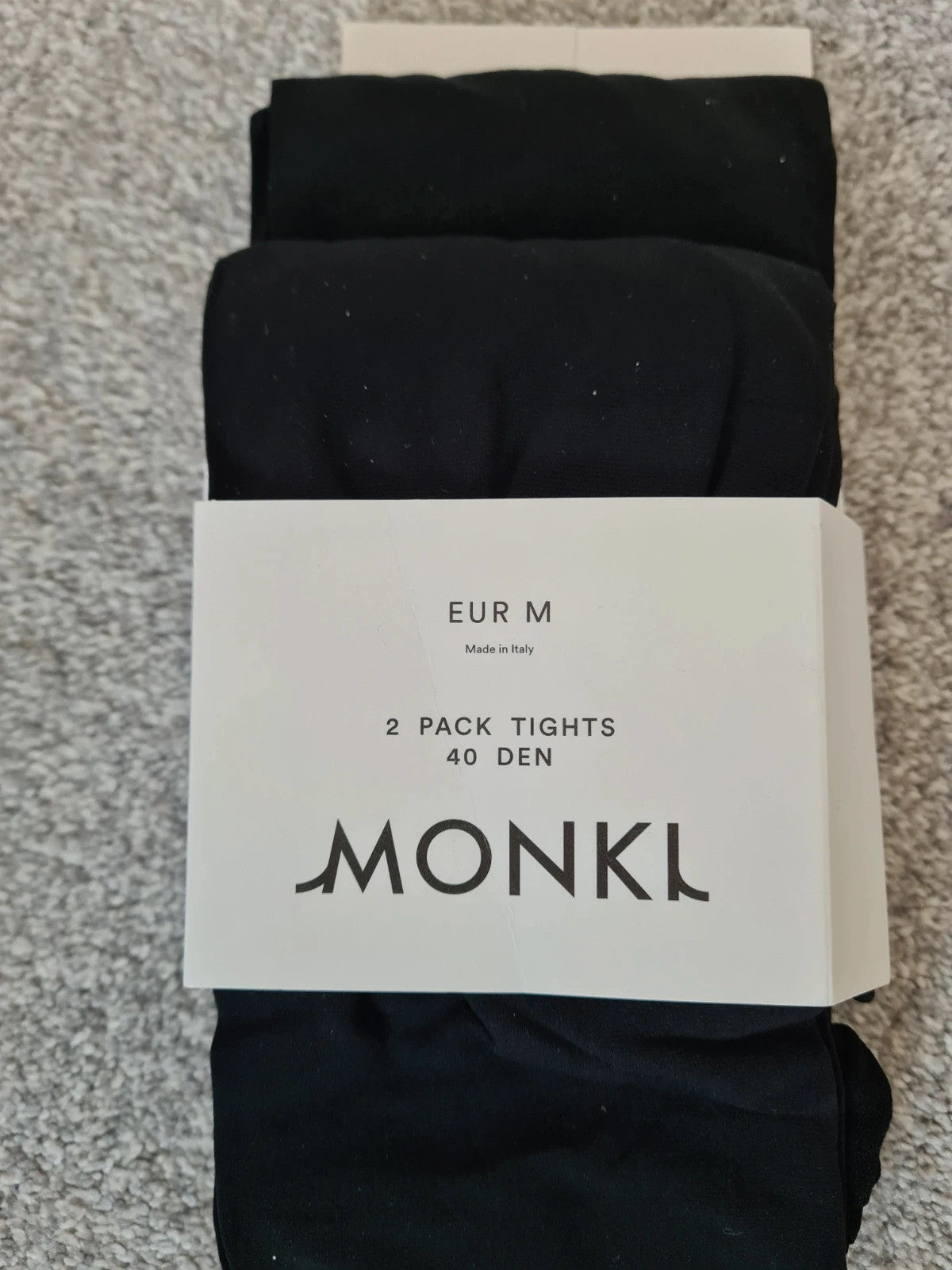 Monki women black 2pack tights 40den soft stretchy wide elastic waist reinforced seams casual M