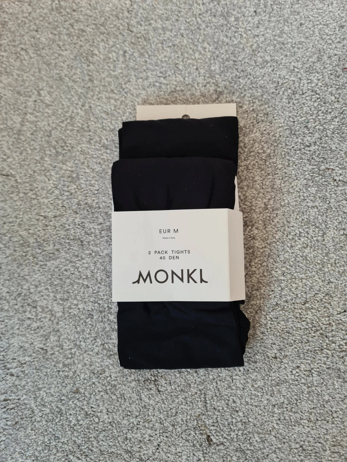 Monki women black 2pack tights 40den soft stretchy wide elastic waist reinforced seams casual M