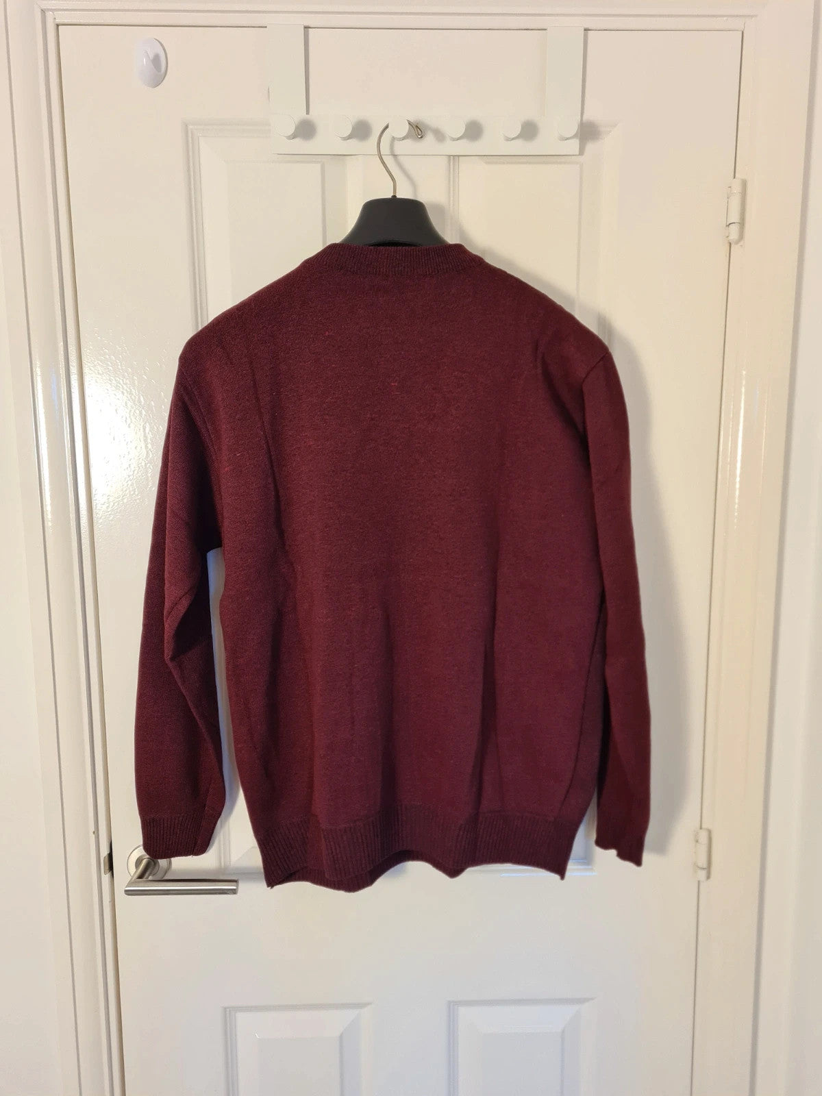 Generic men burgundy knitted crew neck sweater fur lined wool feel casual warm jumper L