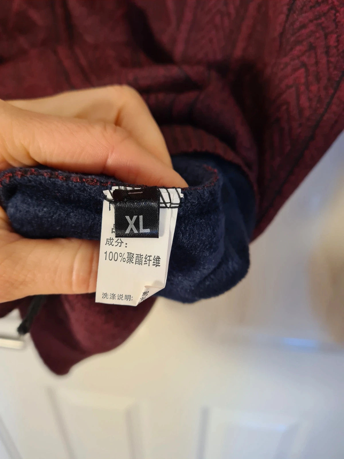 Generic men burgundy knitted crew neck sweater fur lined wool feel casual warm jumper L