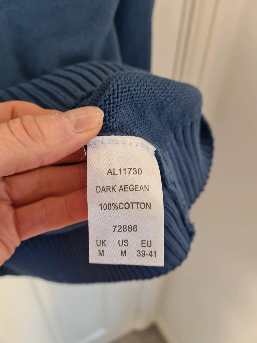 Cotton Traders unisex blue cotton Fair Isle crew neck jumper casual winter sweater dark aegean M