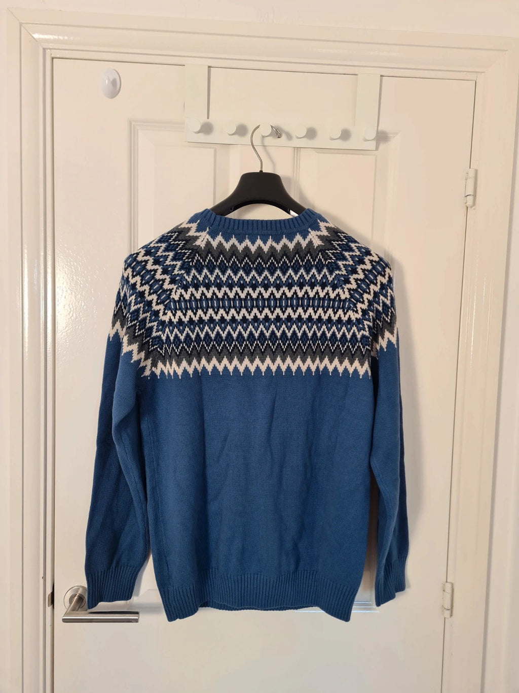 Cotton Traders unisex blue cotton Fair Isle crew neck jumper casual winter sweater dark aegean M