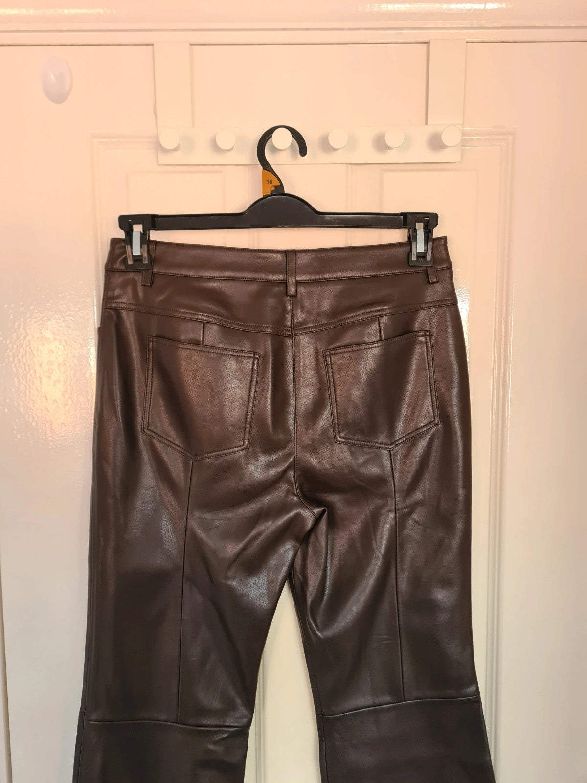 Mango women brown/chocolate faux leather flared trousers effect skinny mid rise casual UK10