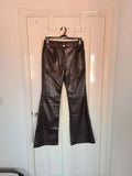 Mango women brown/chocolate faux leather flared trousers effect skinny mid rise casual UK10