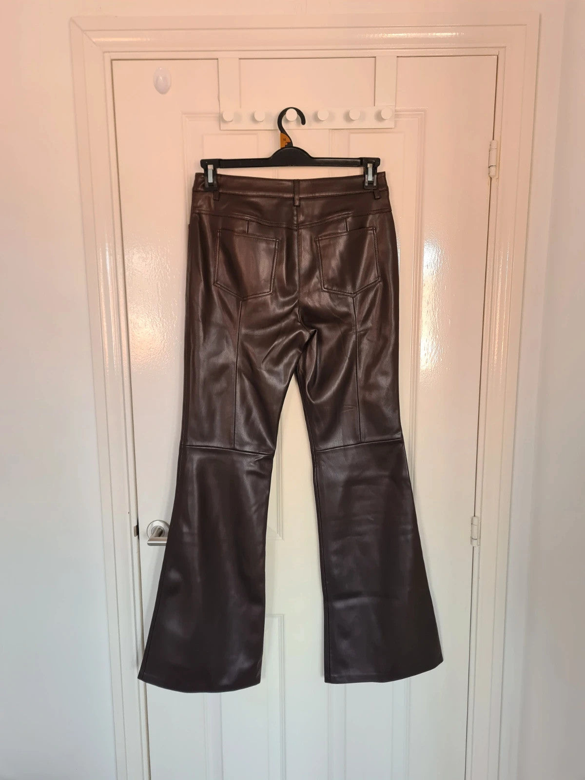 Mango women brown/chocolate faux leather flared trousers effect skinny mid rise casual UK10