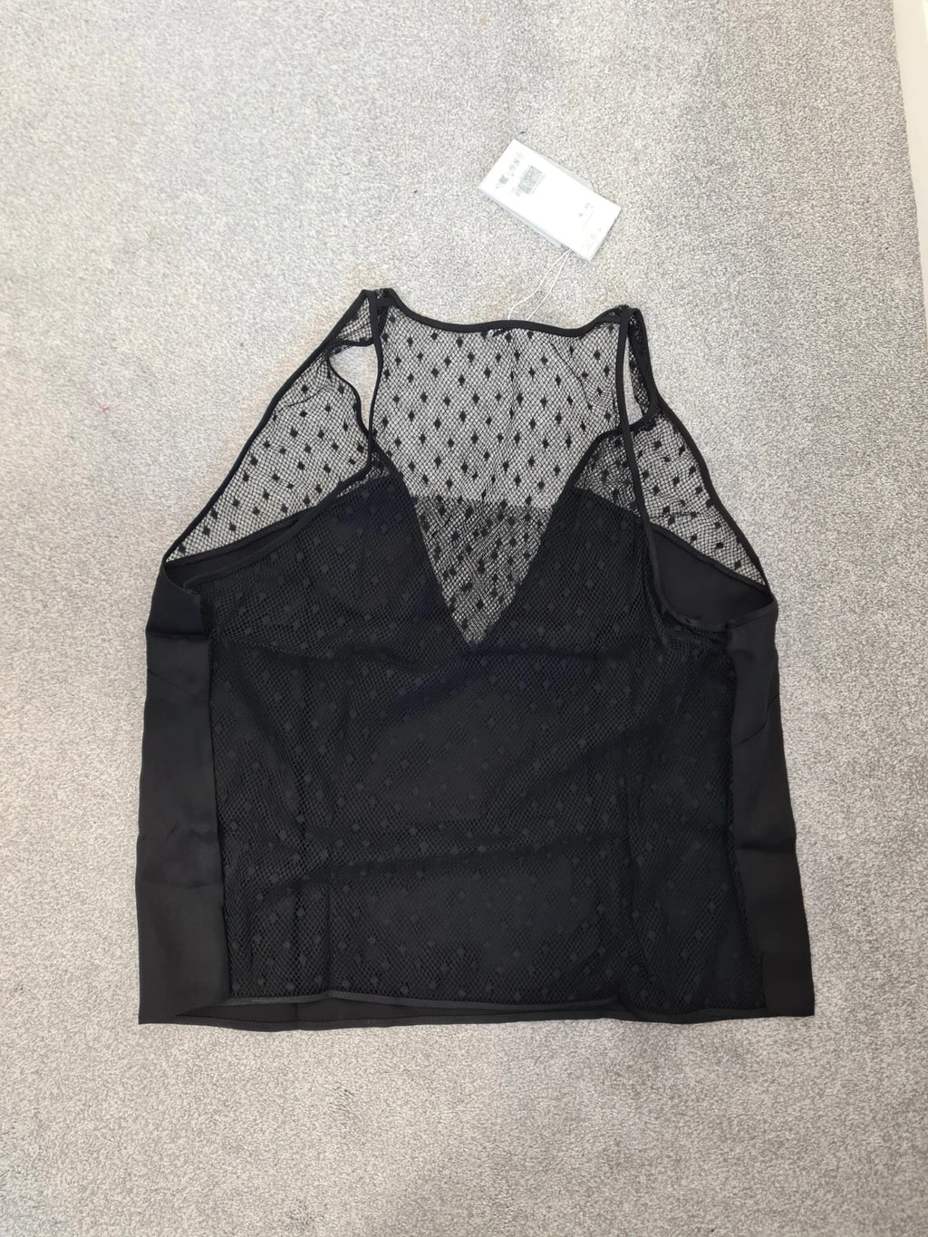 H&M Studio women black mesh vest top sleeveless deep V-neck armholes regular fit casual XL/14
