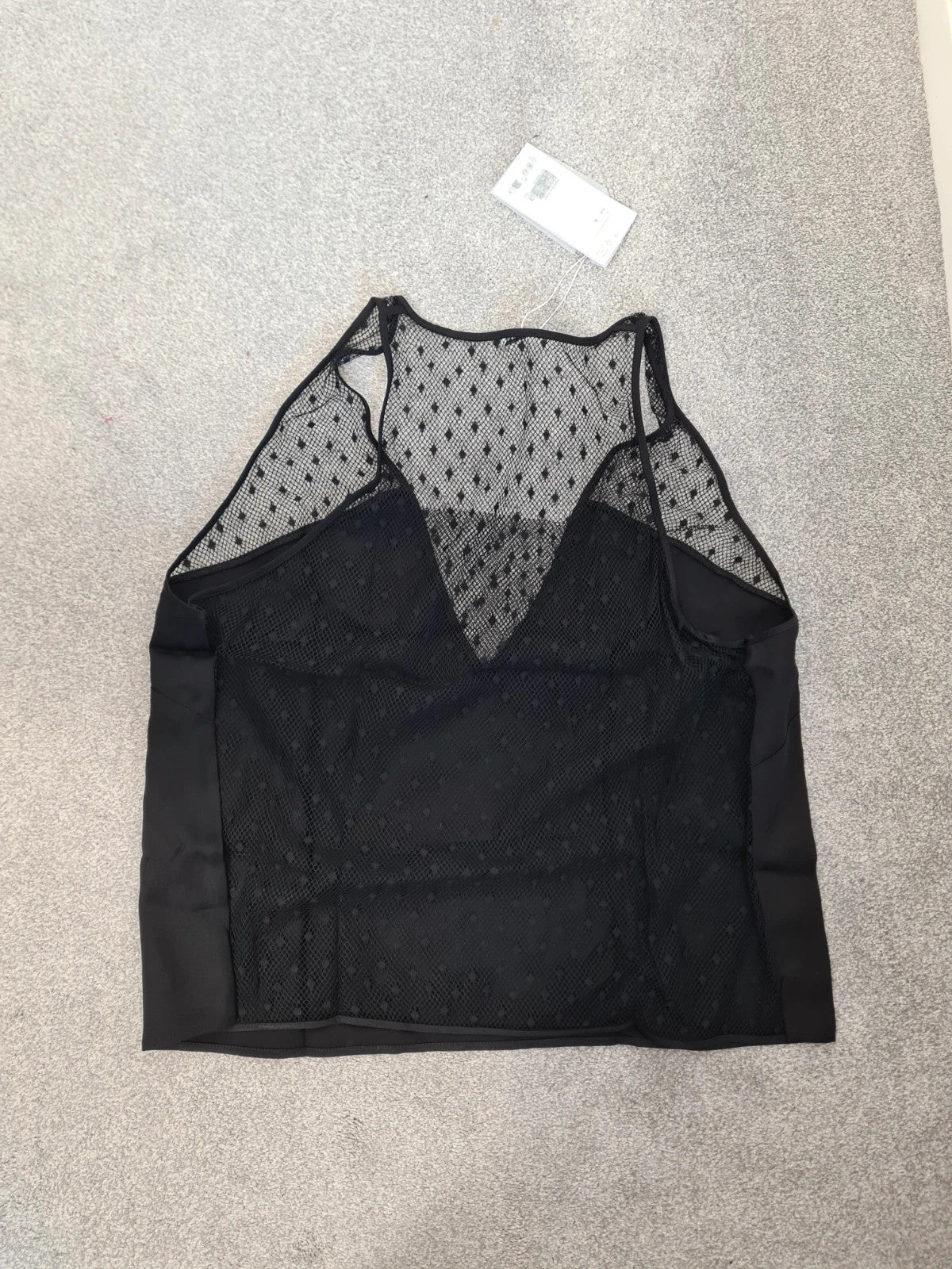 H&M Studio women black mesh vest top sleeveless deep V-neck armholes regular fit casual XL/14