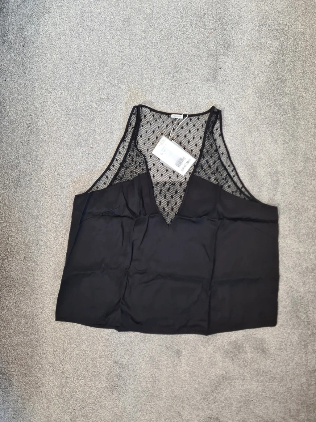 H&M Studio women black mesh vest top sleeveless deep V-neck armholes regular fit casual XL/14
