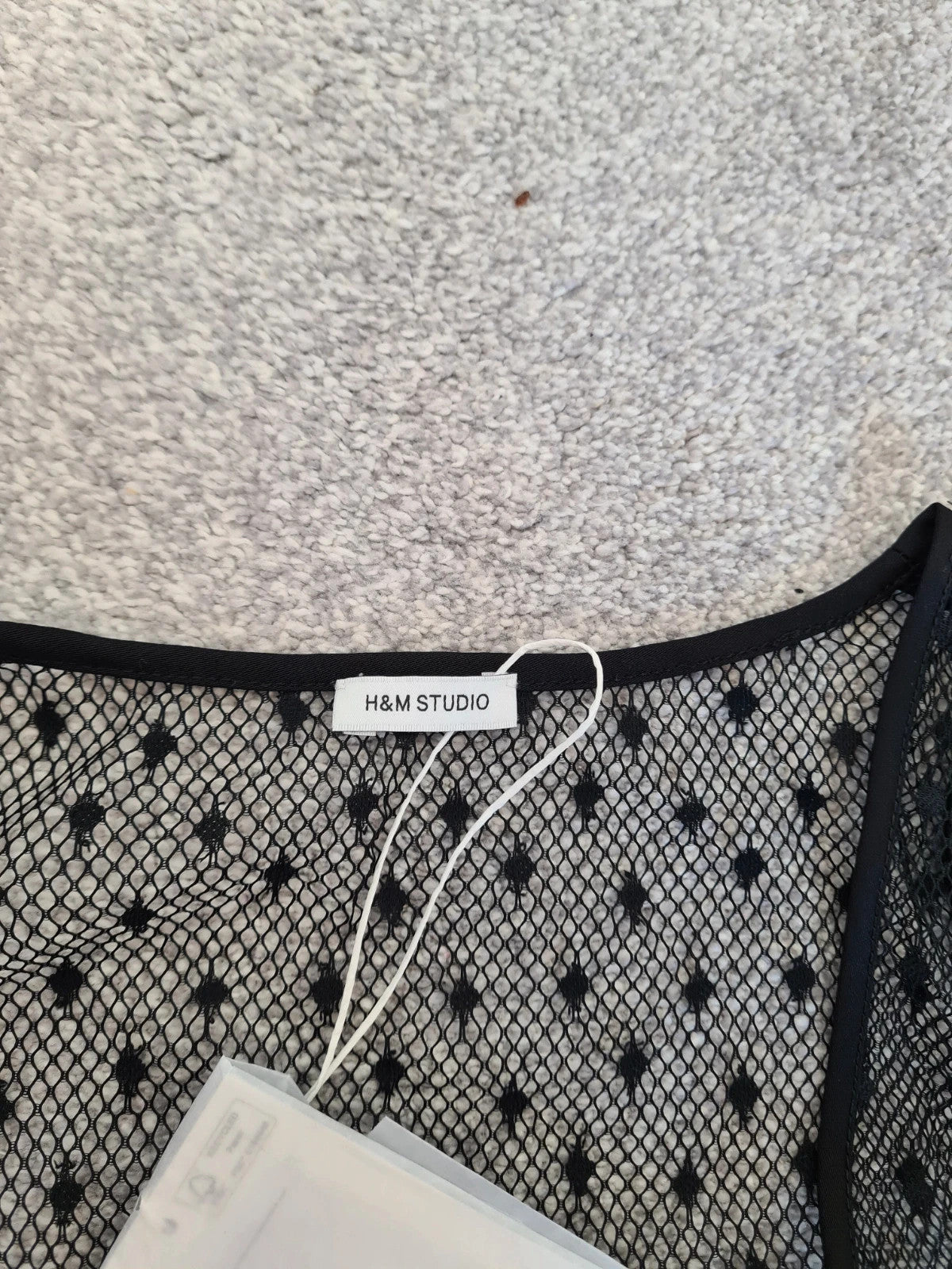 H&M Studio women black mesh vest top sleeveless deep V-neck armholes regular fit casual XL/14