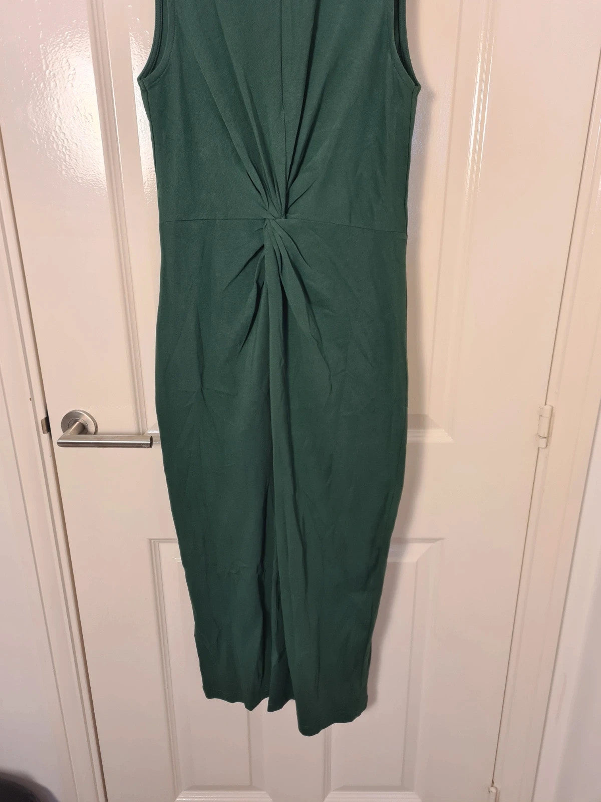 Mango women green knotted cotton midi dress sleeveless round neck wide straps straight design S/8