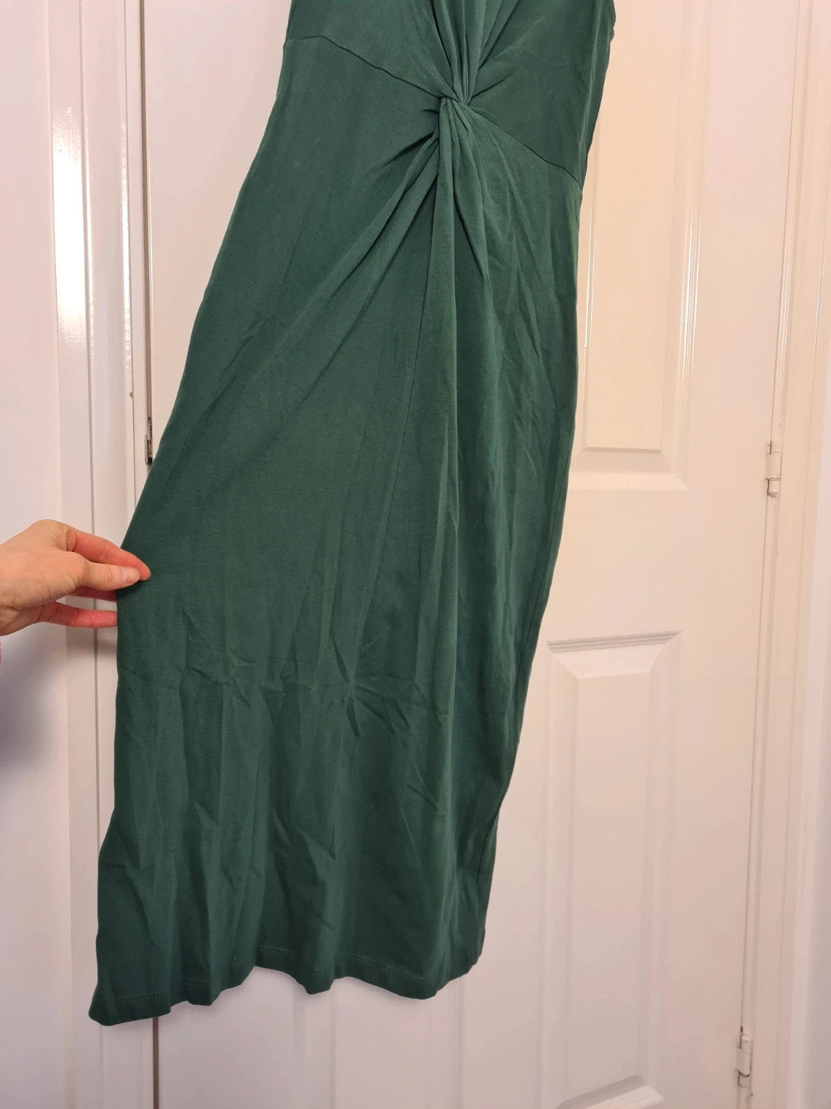 Mango women green knotted cotton midi dress sleeveless round neck wide straps straight design S/8
