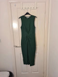 Mango women green knotted cotton midi dress sleeveless round neck wide straps straight design S/8