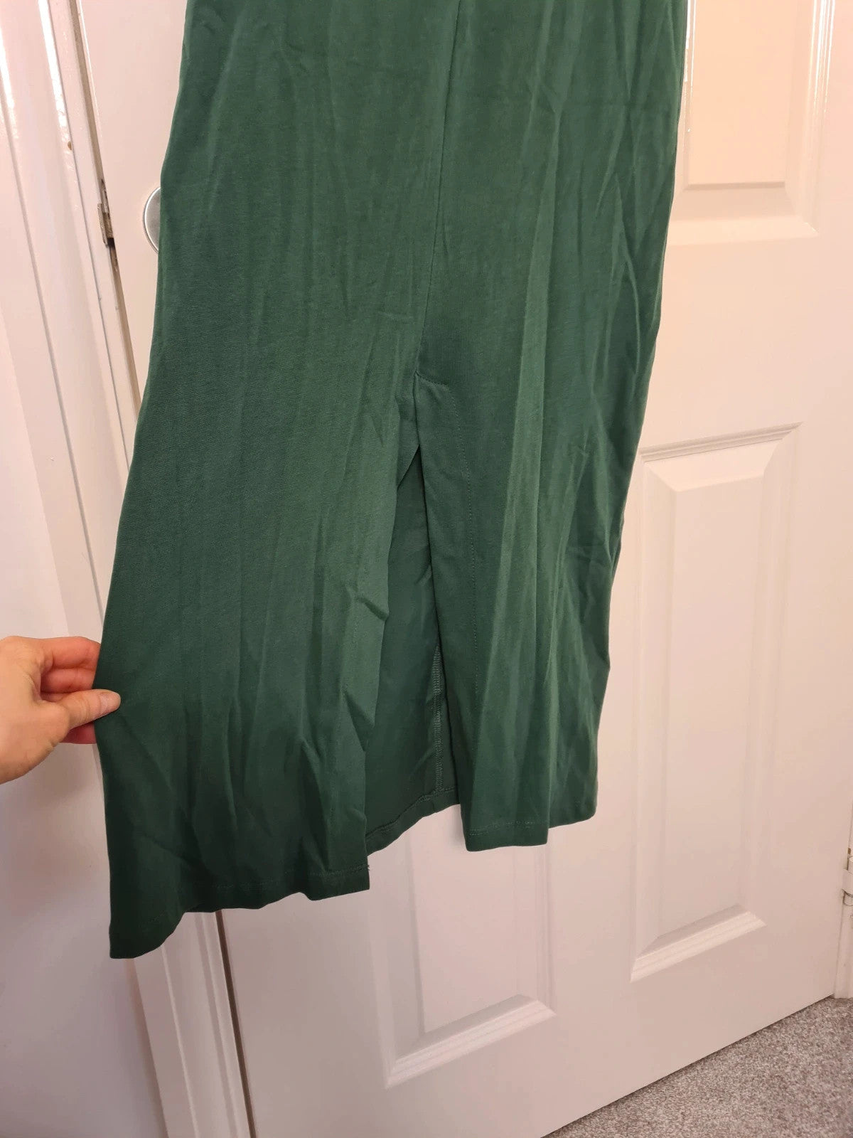 Mango women green knotted cotton midi dress sleeveless round neck wide straps straight design S/8