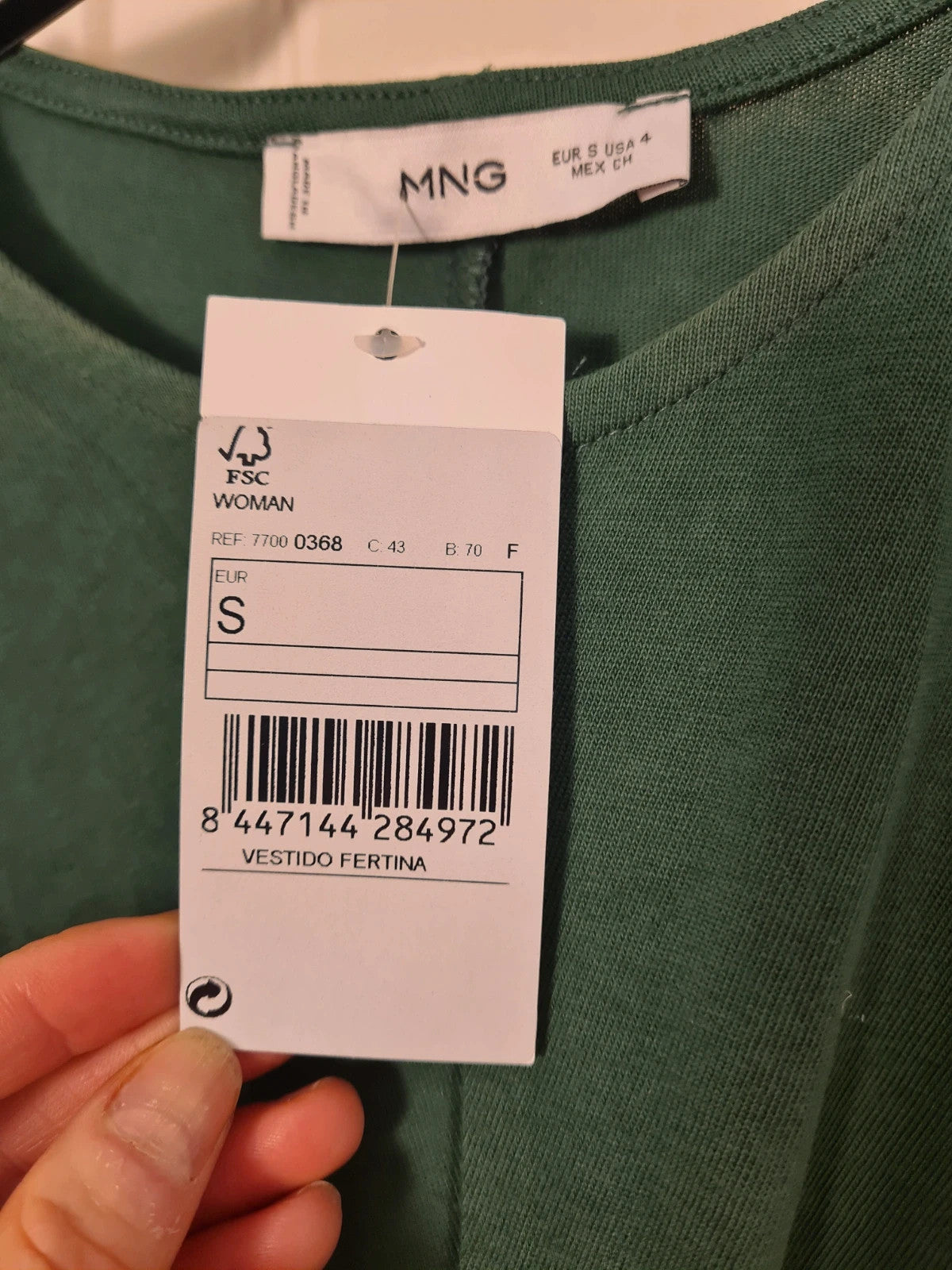 Mango women green knotted cotton midi dress sleeveless round neck wide straps straight design S/8