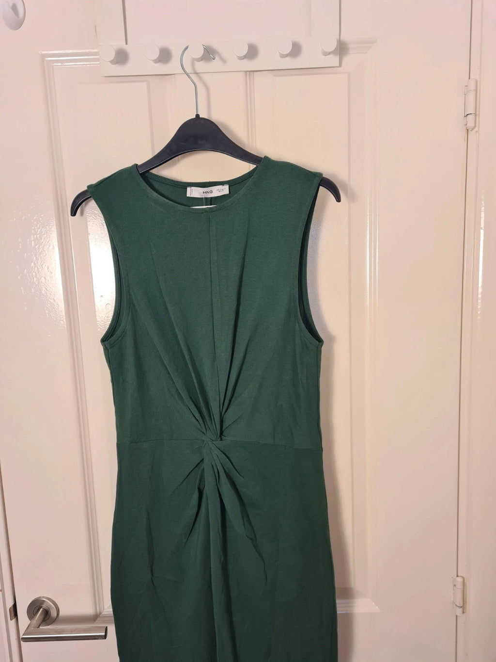 Mango women green knotted cotton midi dress sleeveless round neck wide straps straight design S/8