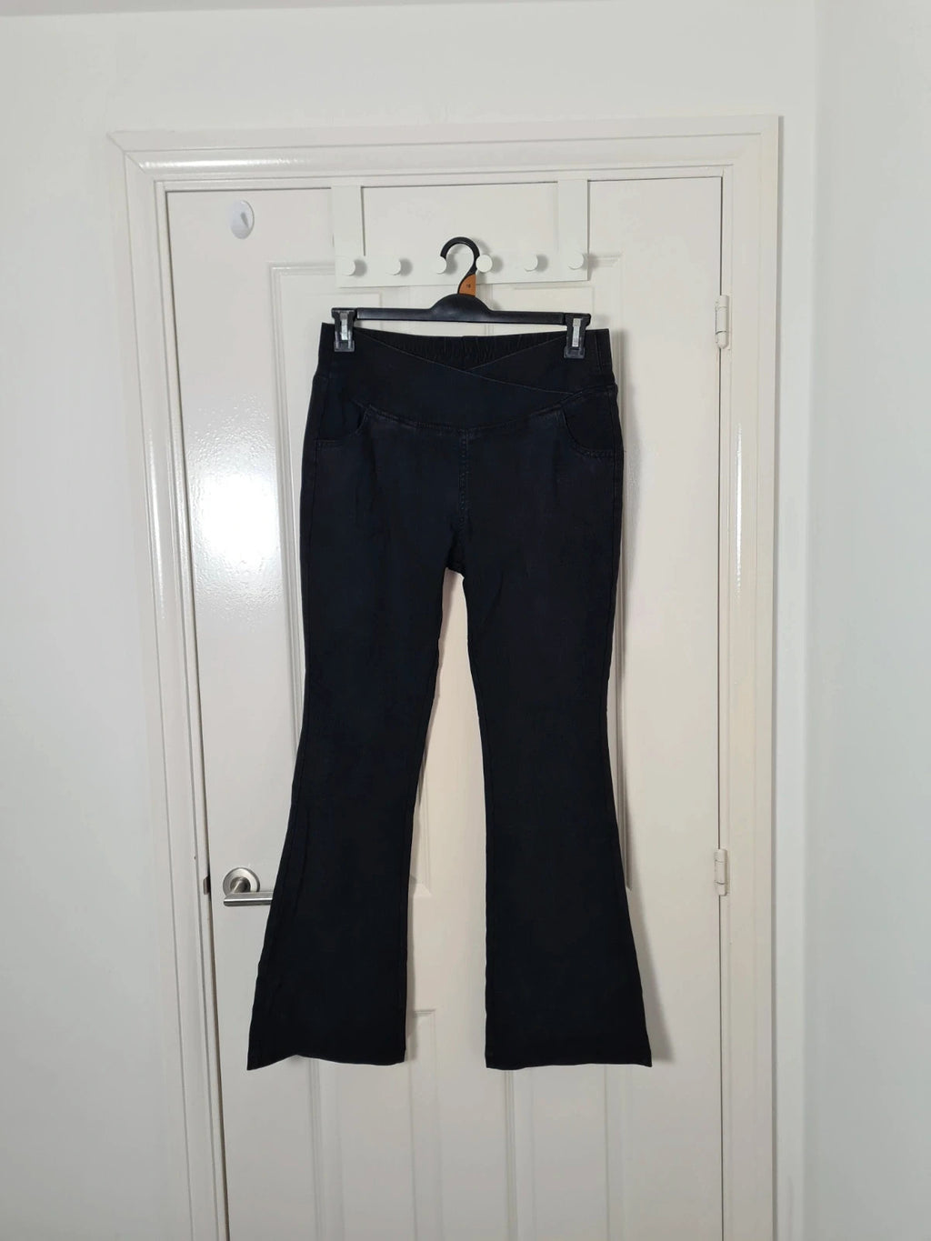 Generic women black high waist bootcut denim jeans stretch flared trousers tummy control casual L/12