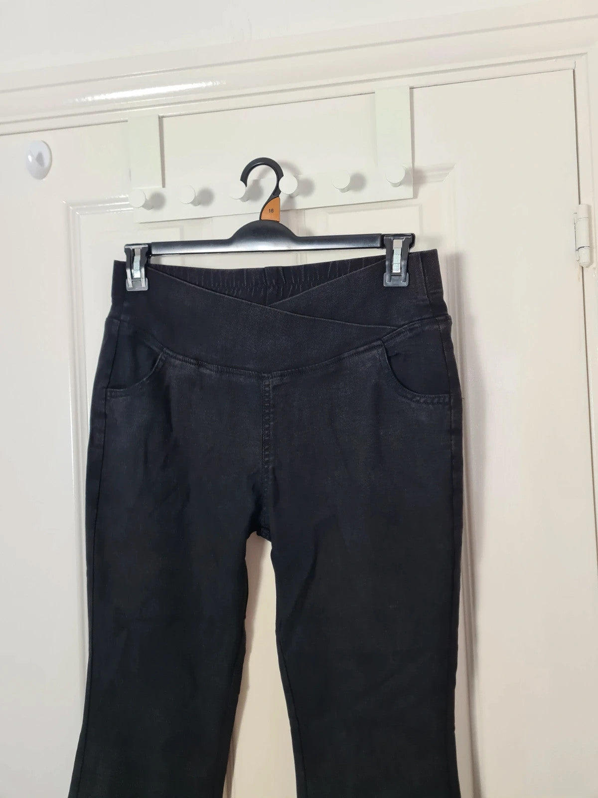 Generic women black high waist bootcut denim jeans stretch flared trousers tummy control casual L/12