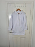 Generic women white long lenght hoodie tunic drawsting pocket split side casual comfy jumper S/8