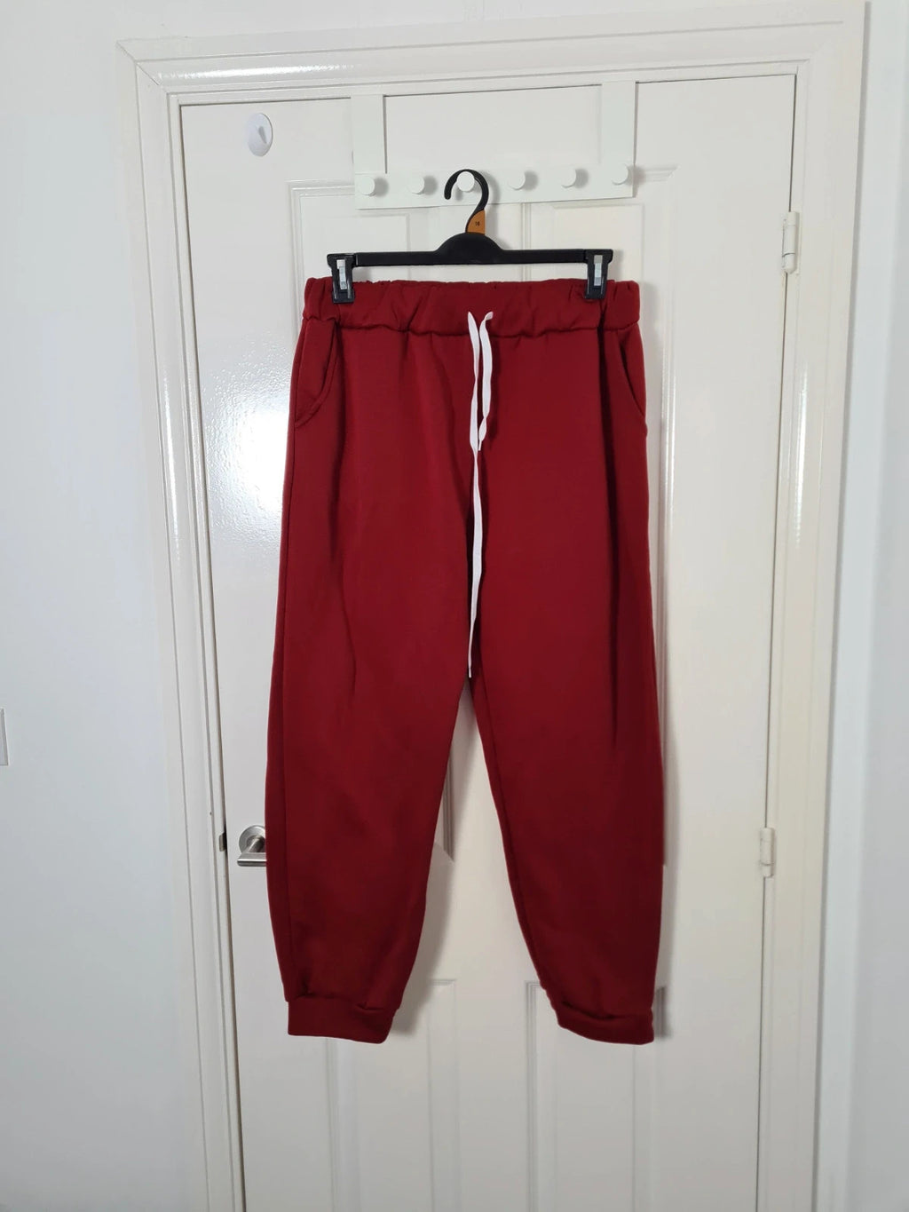 Generic women red joggers drawsting pockets activewear loungewear casual XL/14