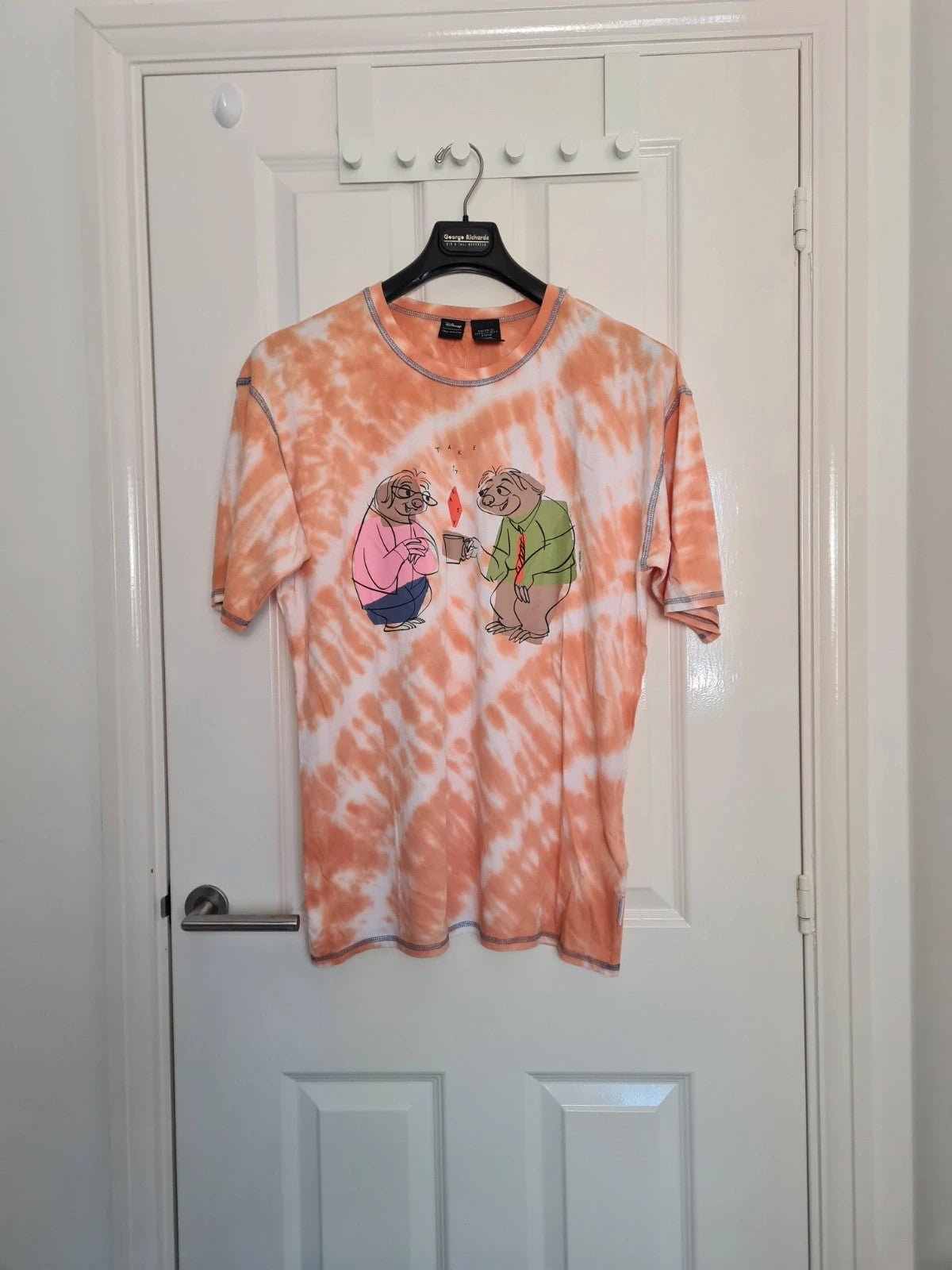 Disney Her Universe unisex Zootropolis Flash&Priscila tie-dye T-shirt cotton tee orange/white L