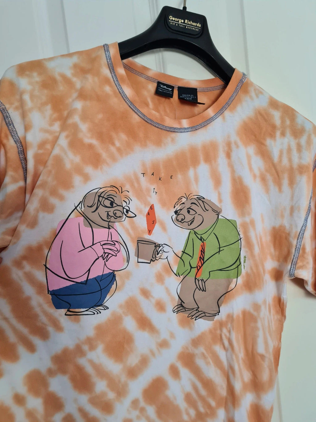 Disney Her Universe unisex Zootropolis Flash&Priscila tie-dye T-shirt cotton tee orange/white L