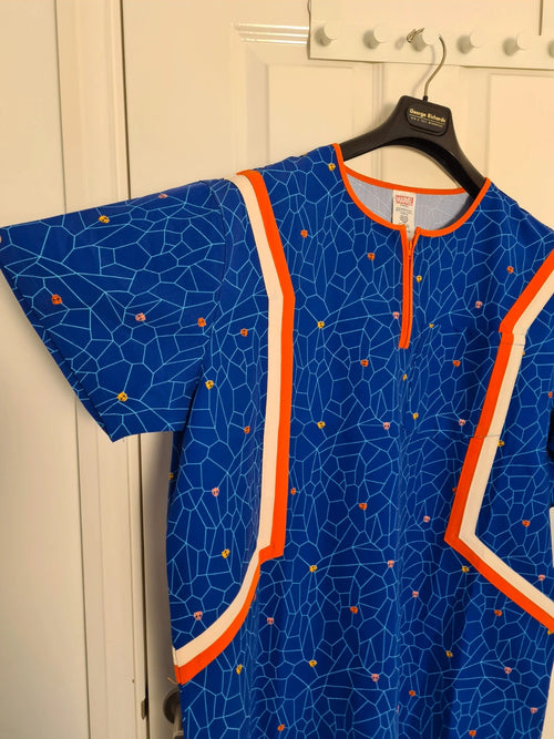 Disney men Black Panther World of Wakanda short sleeve top geo print top zip neck casual blue XL