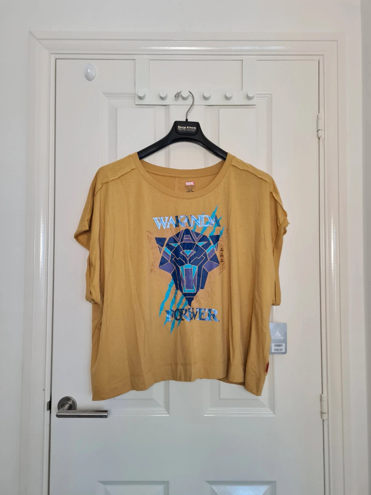 Disney women Wakanda Forever Black Panther boxy top short sleeve cotton blend T-shirt yellow 3XL/18