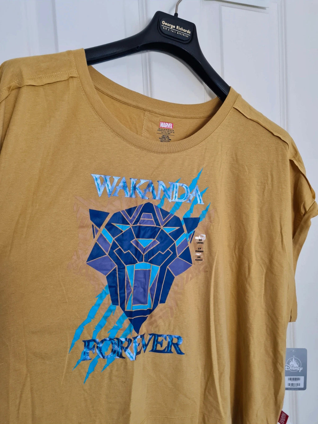 Disney women Wakanda Forever Black Panther boxy top short sleeve cotton blend T-shirt yellow 3XL/18