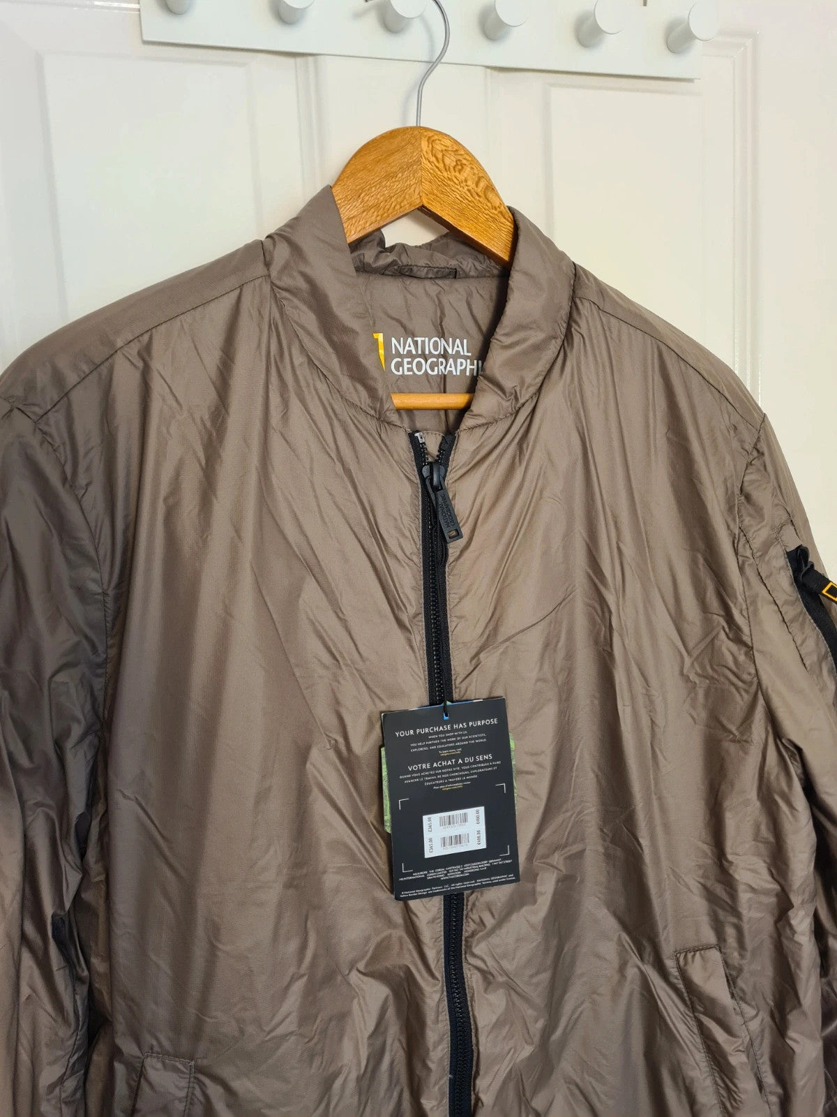 National Geographic men khaki innovation bomber jacket lightweight zip-up pocket modern casual L