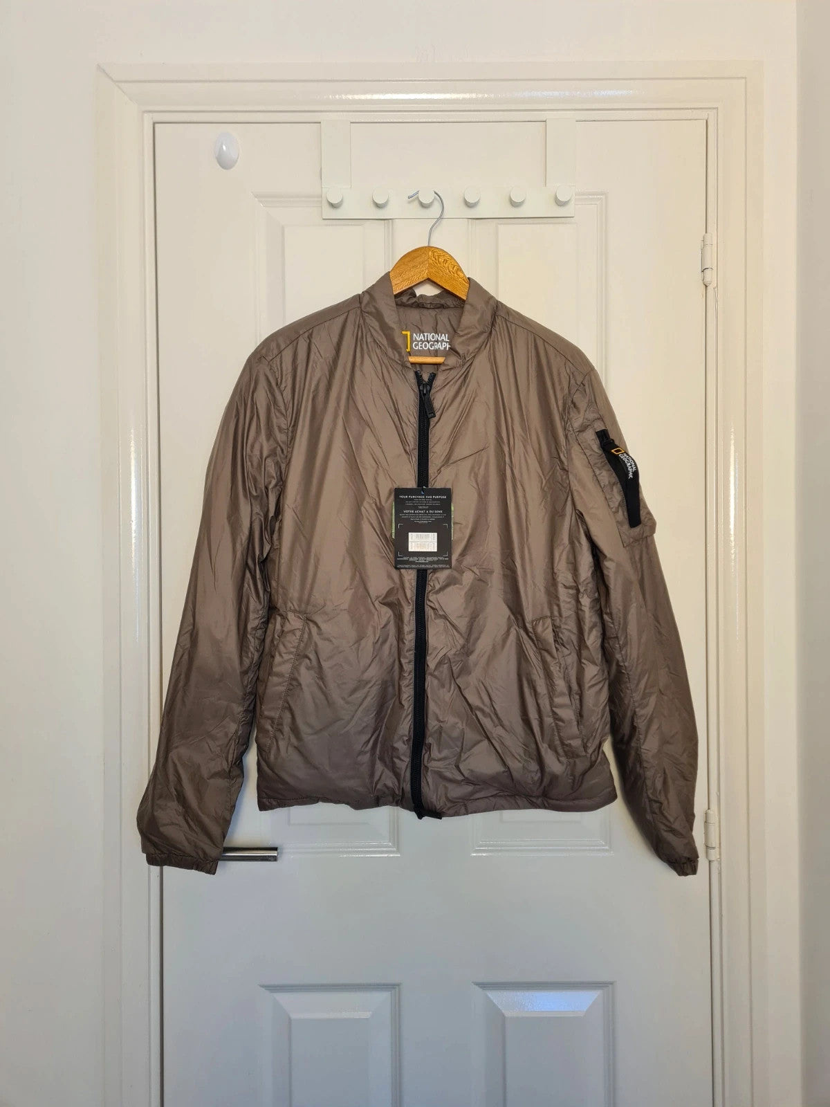 National Geographic men khaki innovation bomber jacket lightweight zip-up pocket modern casual L