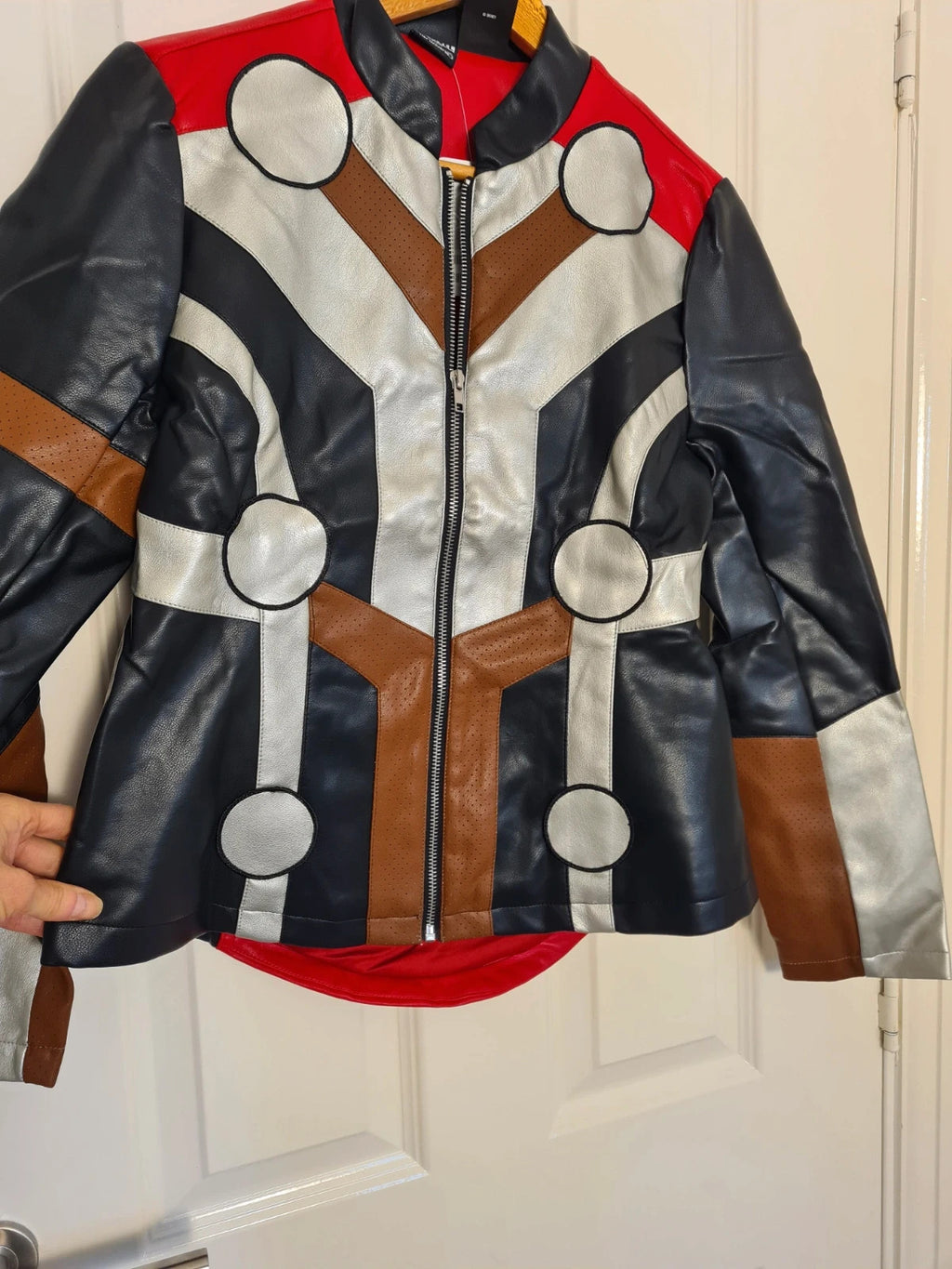 Disney women Marvel Thor Her Universe faux leather jacket biker racer red/silver/black M/10