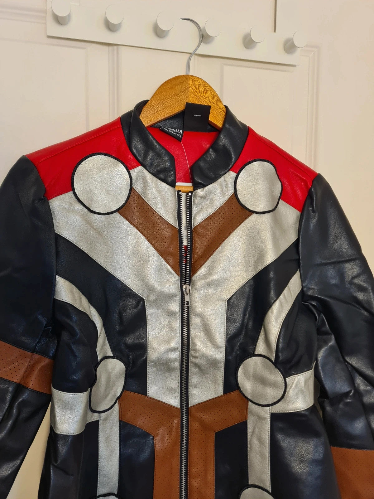 Disney women Marvel Thor Her Universe faux leather jacket biker racer red/silver/black M/10