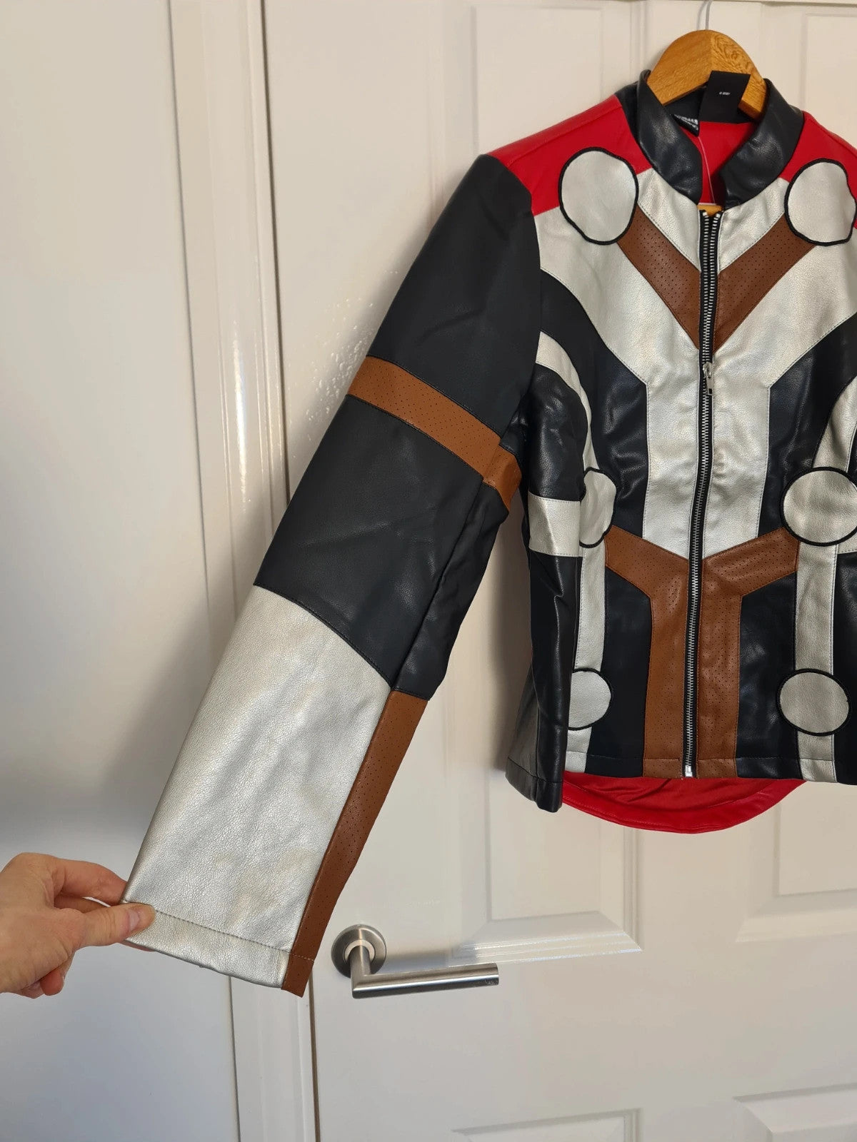 Disney women Marvel Thor Her Universe faux leather jacket biker racer red/silver/black M/10